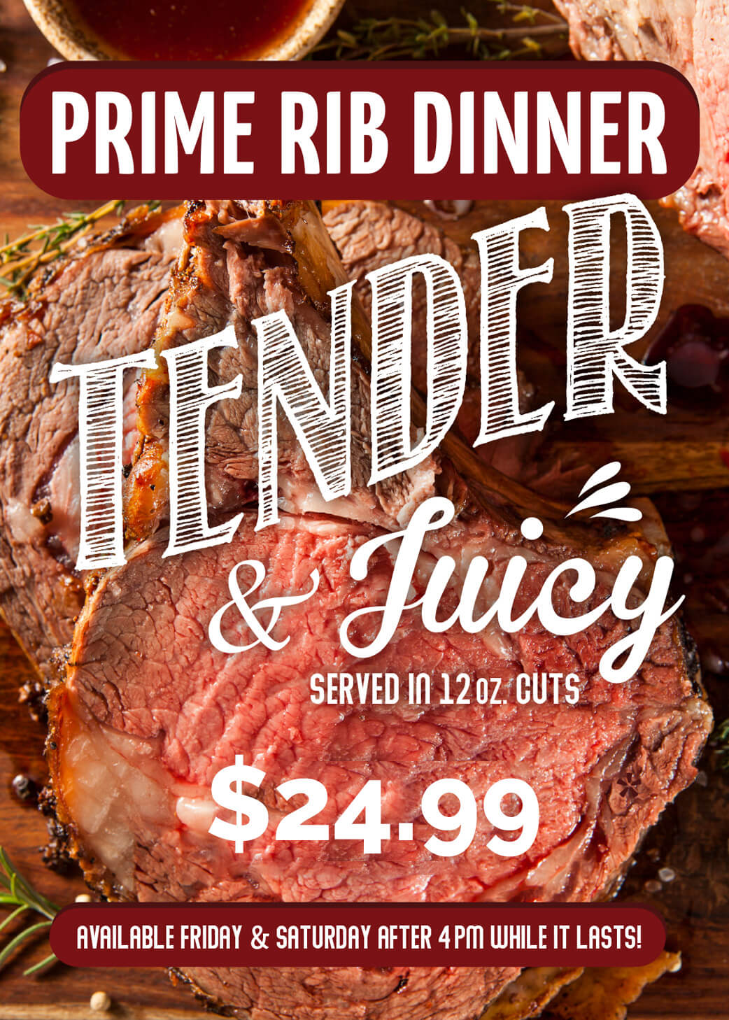 TBONES Great American Eatery 27.99 Prime Rib Special (Available After 4PM)