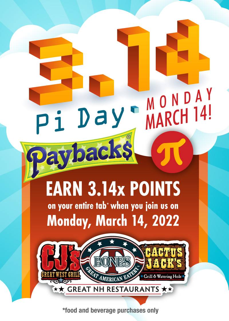 T Bones Schedule 2022 Pi Day At T-Bones & Cactus Jack's - Vacation In The Lakes Region Of New  Hampshire