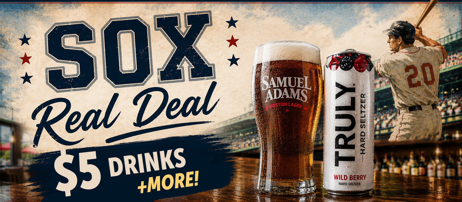 Hey Sox Fans! Join us in the bar during live Red Sox games for great deals and prizes!