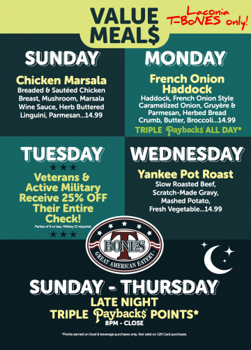 T bones menu discount